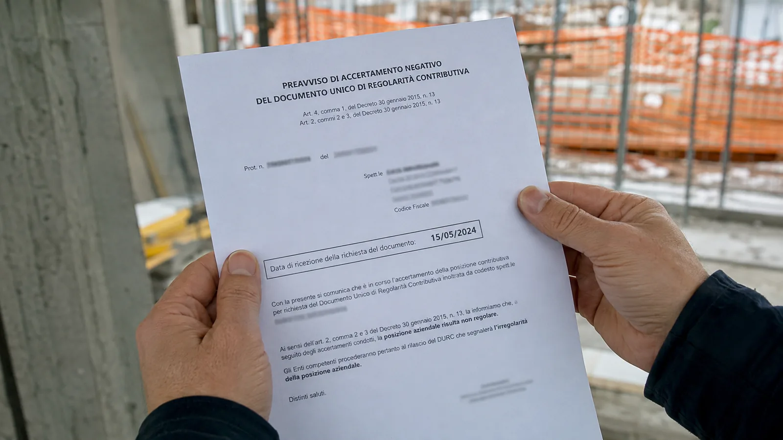 Preavviso di accertamento negativo con la data di ricezione in evidenza