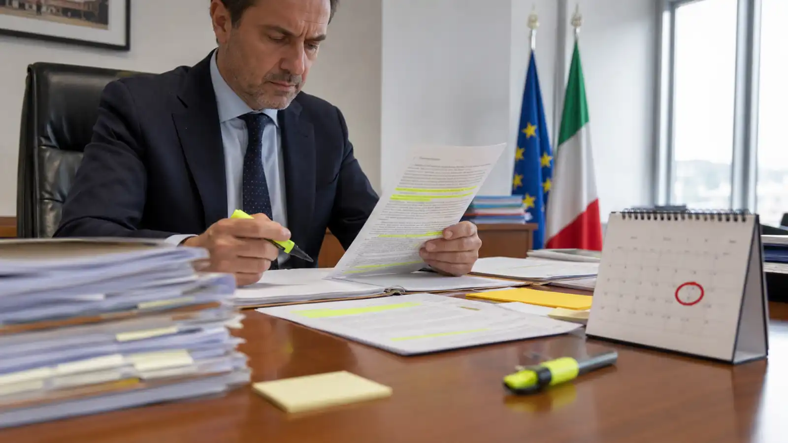 Scrivania con il provvedimento di esclusione dalla gara, il bando evidenziato e un calendario con il termine di trenta giorni cerchiato