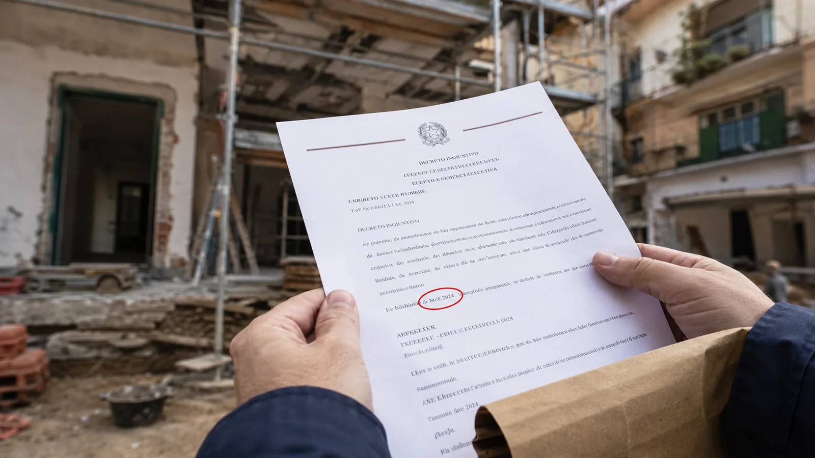 Decreto ingiuntivo notificato, con la data di notifica cerchiata