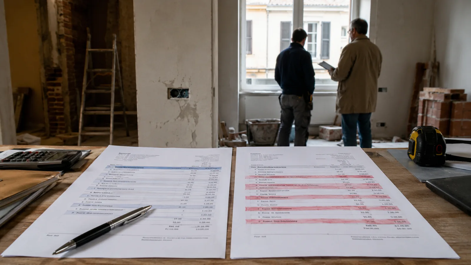 Preventivo e fattura finale affiancati, con le voci divergenti evidenziate
