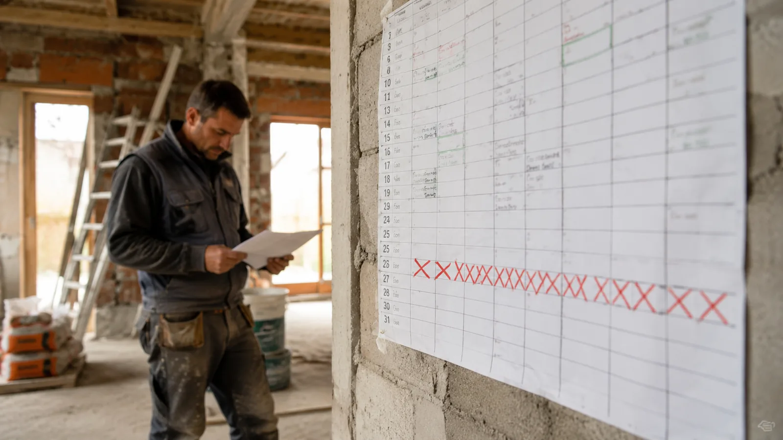 Calendario di cantiere con la data di consegna pattuita superata