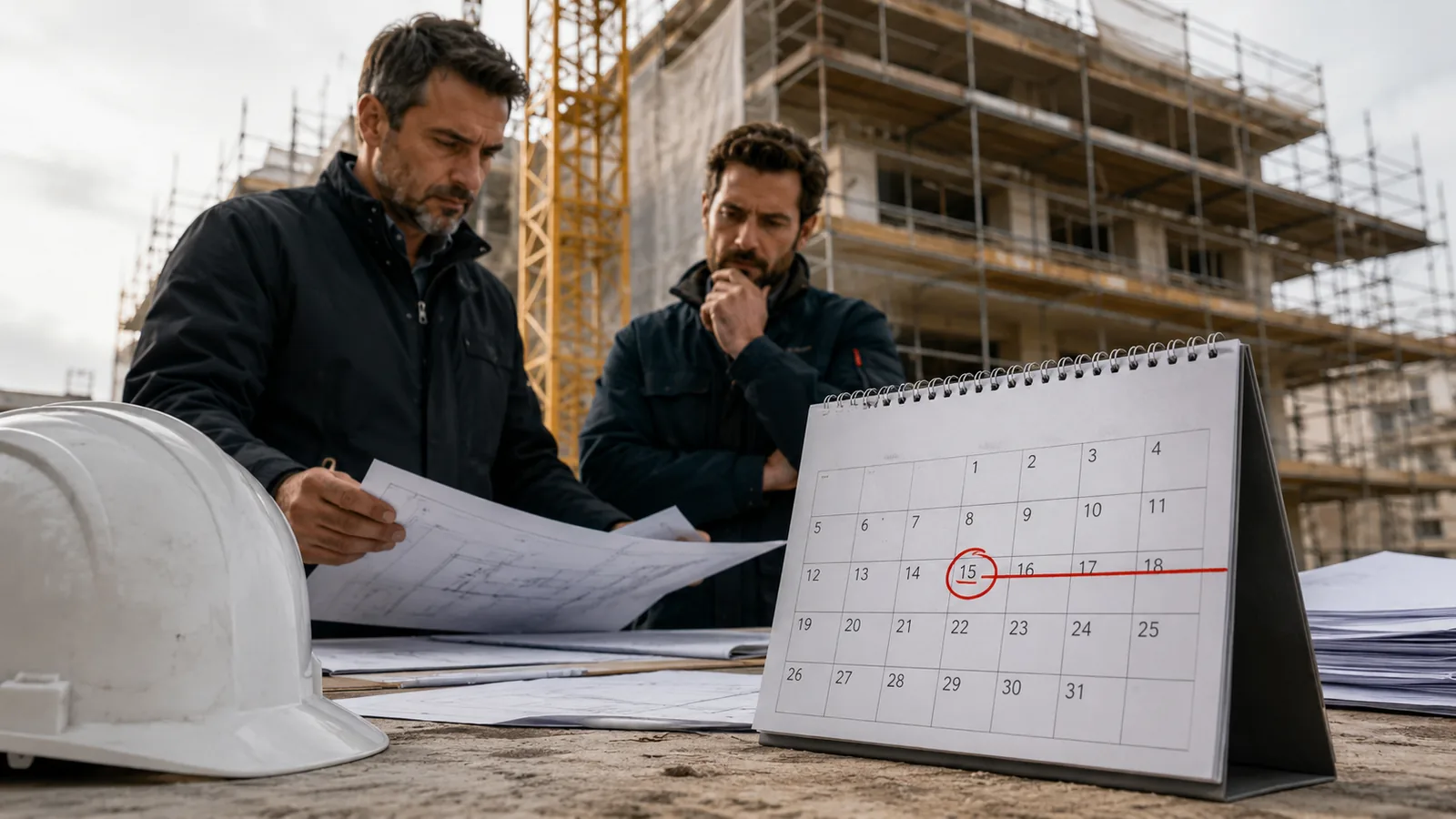 Calendario di cantiere con la data di consegna pattuita superata